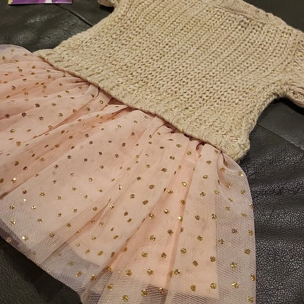 Blueberry Boulevard‎ Pink/Gold Dress 3-6mo Gold Sparkles Knit Top Tulle NWT $54